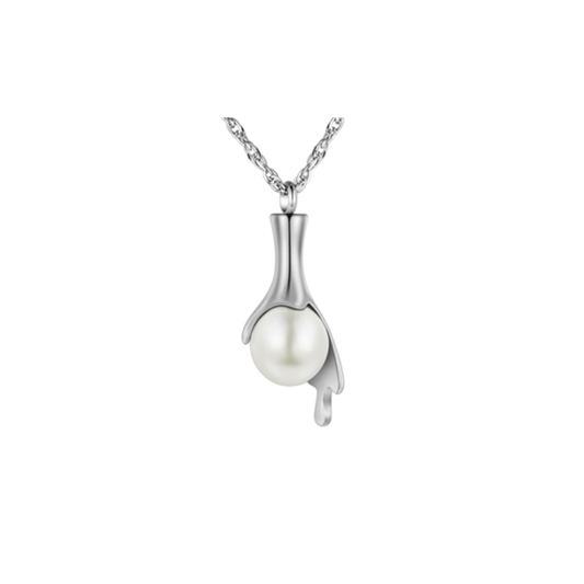 Memorial Safe Keeping Pendant - Pearl Teardrop with Silver Liquid Effect