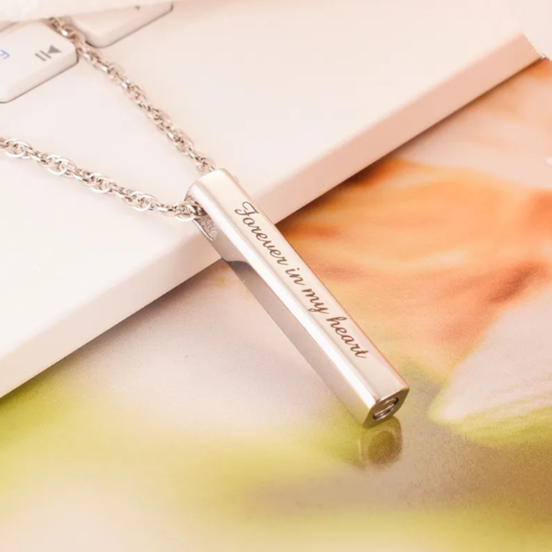 Memorial Safe Keeping Pendant - Forever in my heart bar - Silver