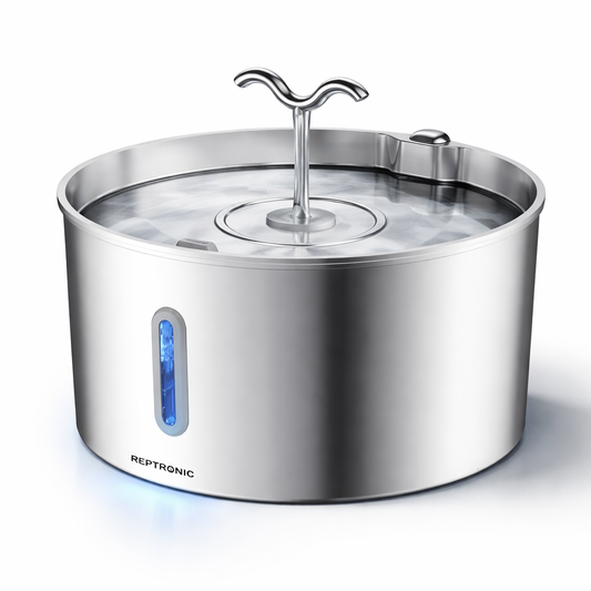 Reptronic Stainless Steel Large Pet Fountain with Water Level Window - 7L