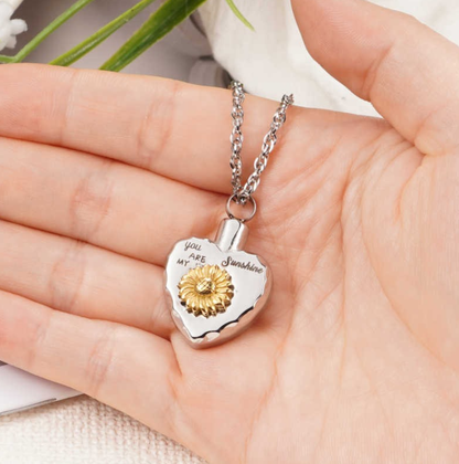 Memorial Safe Keeping Pendant: Heart With Patterned Edge And Sunflower