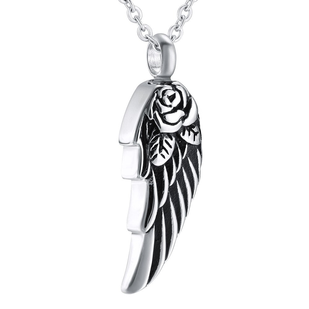 Memorial Safe Keeping Pendant - Angel Wing/Rose with 12 Birthstones