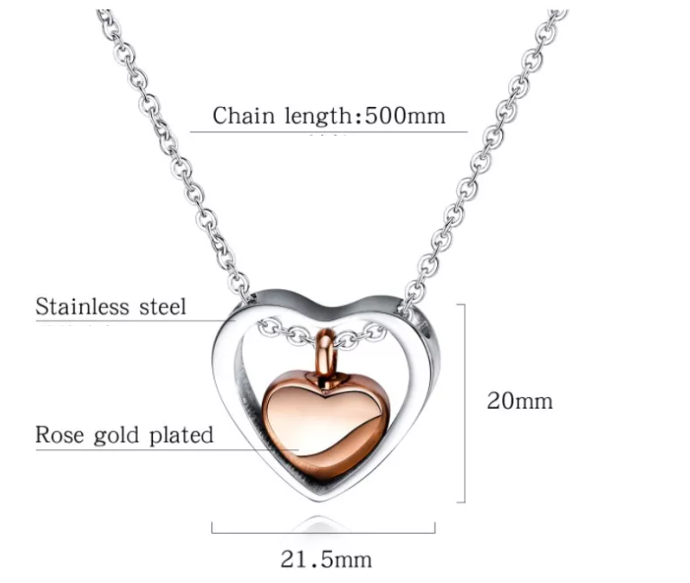 Memorial Safe Keeping Pendant - Silver heart with Rose gold heart locket