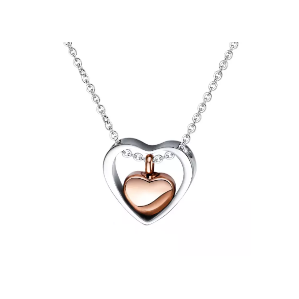 Memorial Safe Keeping Pendant - Silver heart with Rose gold heart locket